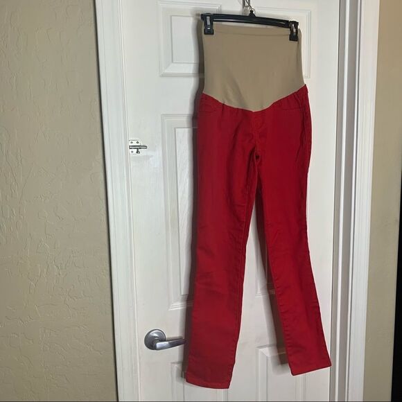 Motherhood Maternity Red Skinny Jeans Size Medium Full Belly Panel - Picture 2 of 8